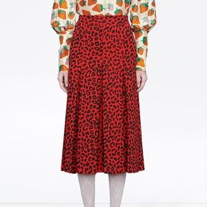 $2410 Gucci NWT Red Leopard Print Knit Skirt Size 38